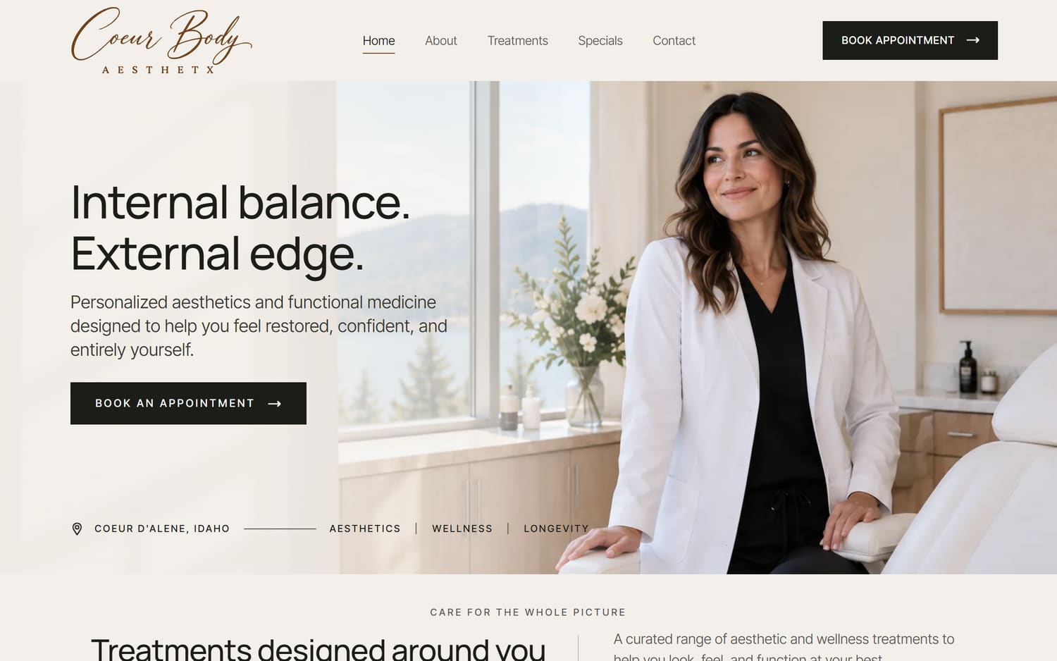 Homepage of Coeur Body & Aesthetx, a health / wellness website in Coeur d'Alene, ID built by LocalForge